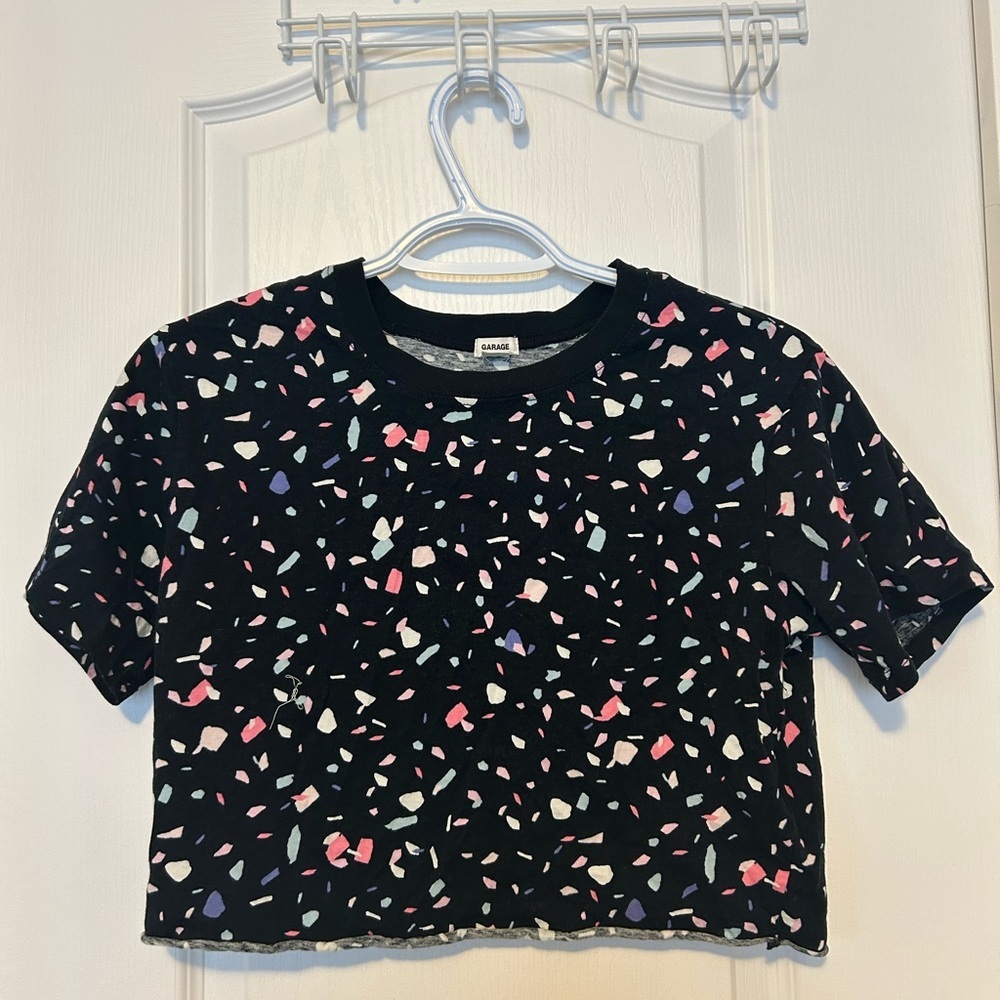 Garage Black Crop Top with Colorful Confetti Pattern